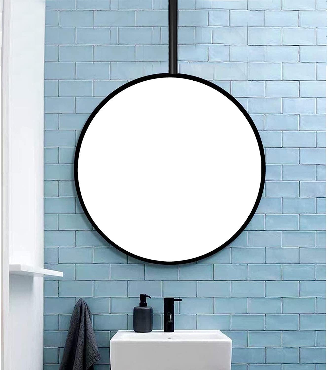Miroir décoratif suspendu noir 60cm pour illuminer une entrée ou un salon moderne