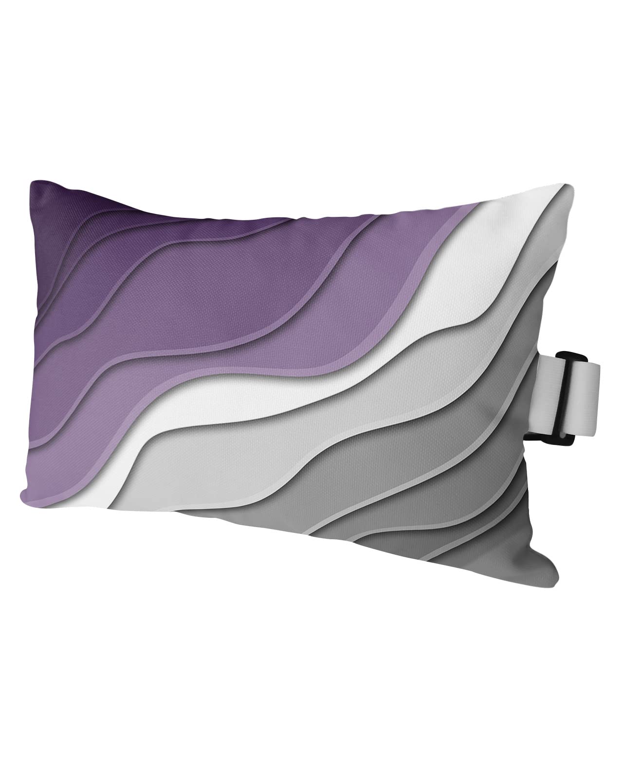 Chucoco Outdoor Head Pillow with Strap,Abstract Purple Grey White Gradient Striped 1 Pack Waterproof Headrest Cushion Pillows for Balcony/Garden/Beach/Pool Chair Recliners Modern Geometric Lines