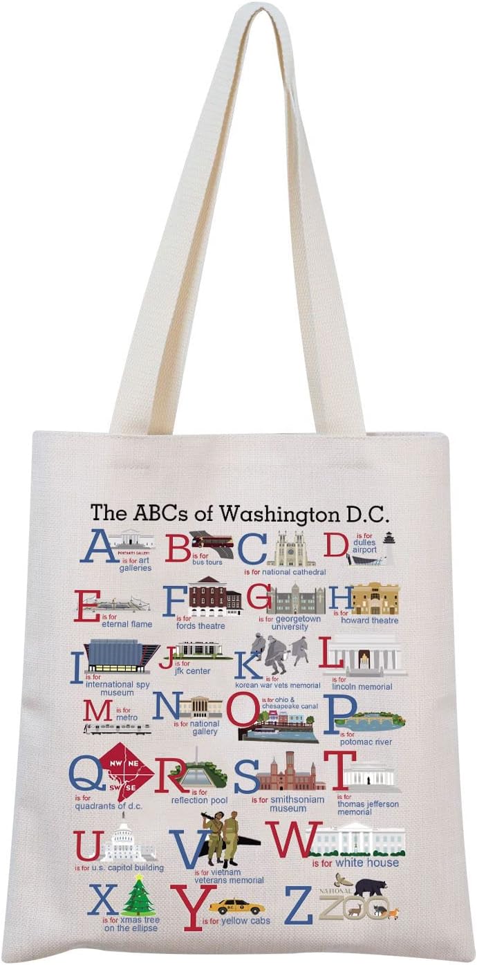 MNIGIU Washington DC Alphabets Tote Bag Washington DC Souvenir Gift Washington DC Welcome Bag