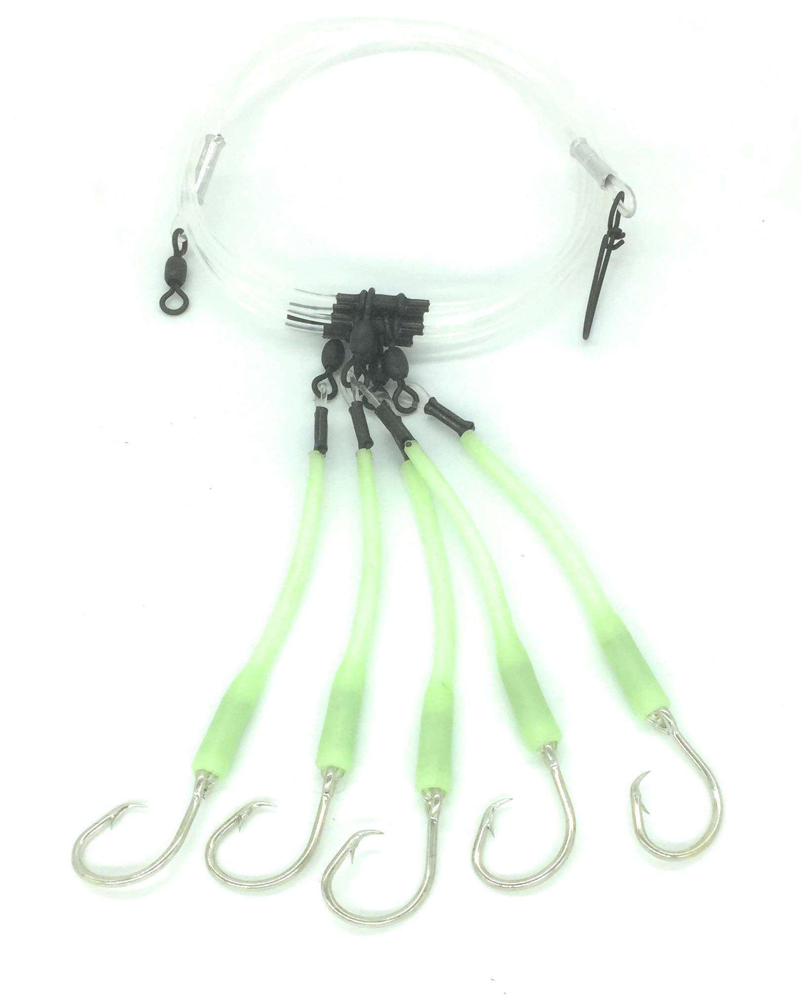 Deep Drop Tilefish Rig, 5 Mustad Circle Hooks with Glow Sleeve (10/0)
