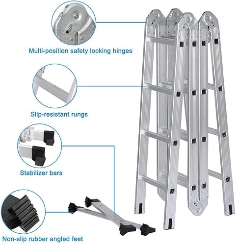 4.7m Multi Purpose Aluminum Ladder 14-in-1 Extension Folding Ladder with 1 Free Tray 4x4 Steps 15.5ft Heavy Duty Combination Ladder 3 4.7m Multi Purpose Aluminum Ladder 14-in-1 Extension Folding Ladder with 1 Free Tray 4x4 Steps 15.5ft Heavy Duty Combination Ladder - Image 3