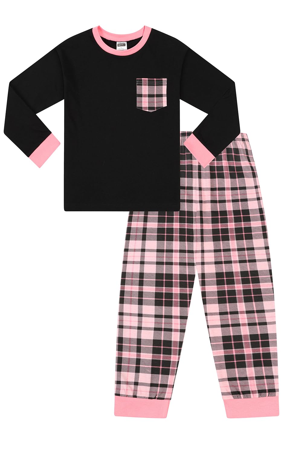 Thepyjamafactory Girls Black And Pink Tartan Check Long Pyjama Set Pjs For Kids (13 Years)