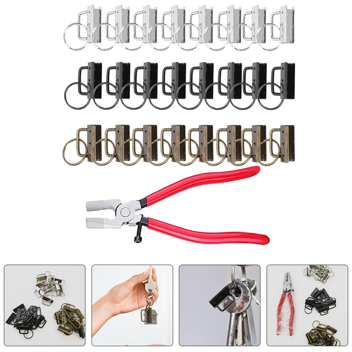 Kichvoe Anello Portachiavi in Ferro 32mm con Morsetto per Portachiavi, Set per Decorare Borse e Uso su Nastro in Attività DIY e Arti Manuali