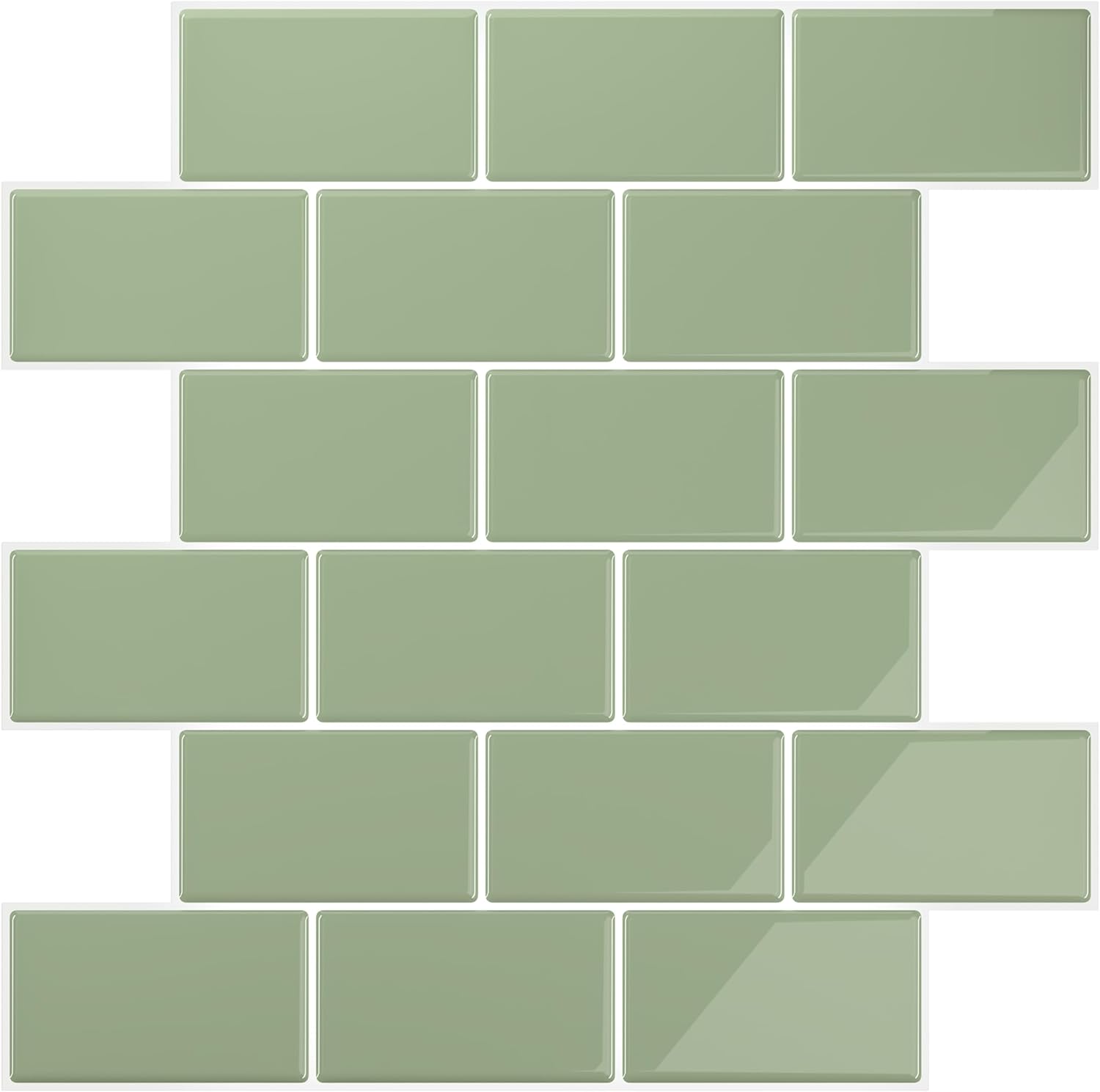 VEELIKE Sage Green Subway Peel and Stick Backsplash for Kitchen Backsplash Tiles Peel and Stick on Green Wall Tiles 12 Sheets Waterproof Self Adhesive Back Splash for Kitchen Wall Bathroom 12''x12''