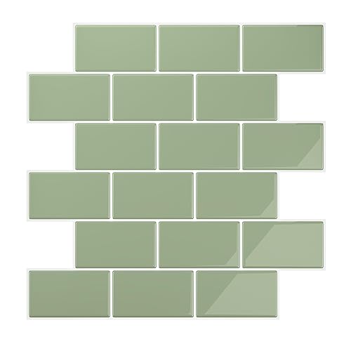 VEELIKE Sage Green Subway Tile Peel and Stick Backsplash for