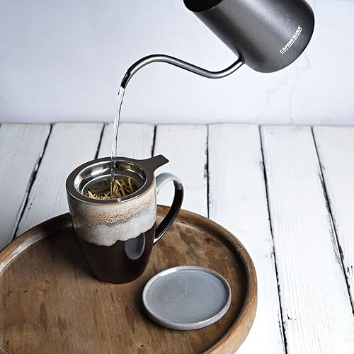 Miniatura 9 de Bosmarlin Taza de té de cerámica con infusor y tapa, 13.5 onzas, 4 colores a elegir, apta para lavavajillas y microondas, esmalte reactivo, taza de