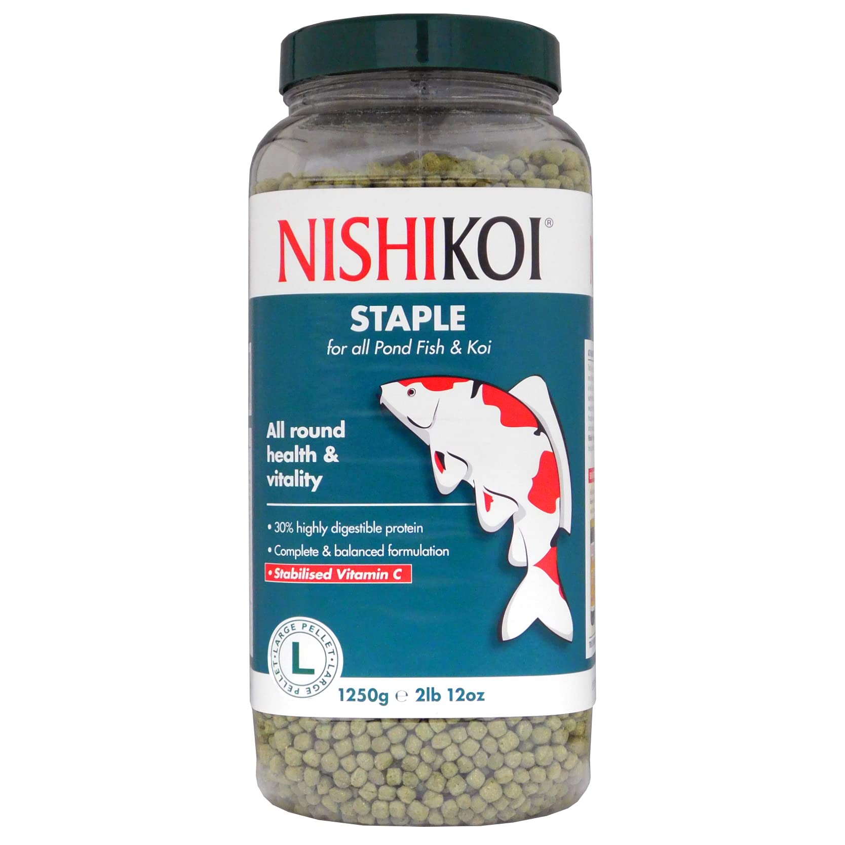 Nishikoi. Pond Staple Floating Fish Food Feed Koi Diet Health Growth Pellets (Staple Large 1125g Jar)