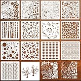 14 Pcs Layering Mixed Media Stencils Leopard Diamond Spirals Cubist Templates Geometric Patterns Stencils for Painting on Walls Canvas DIY Craft Scrapbooking Stamp Decor Card Making (6x6inch)