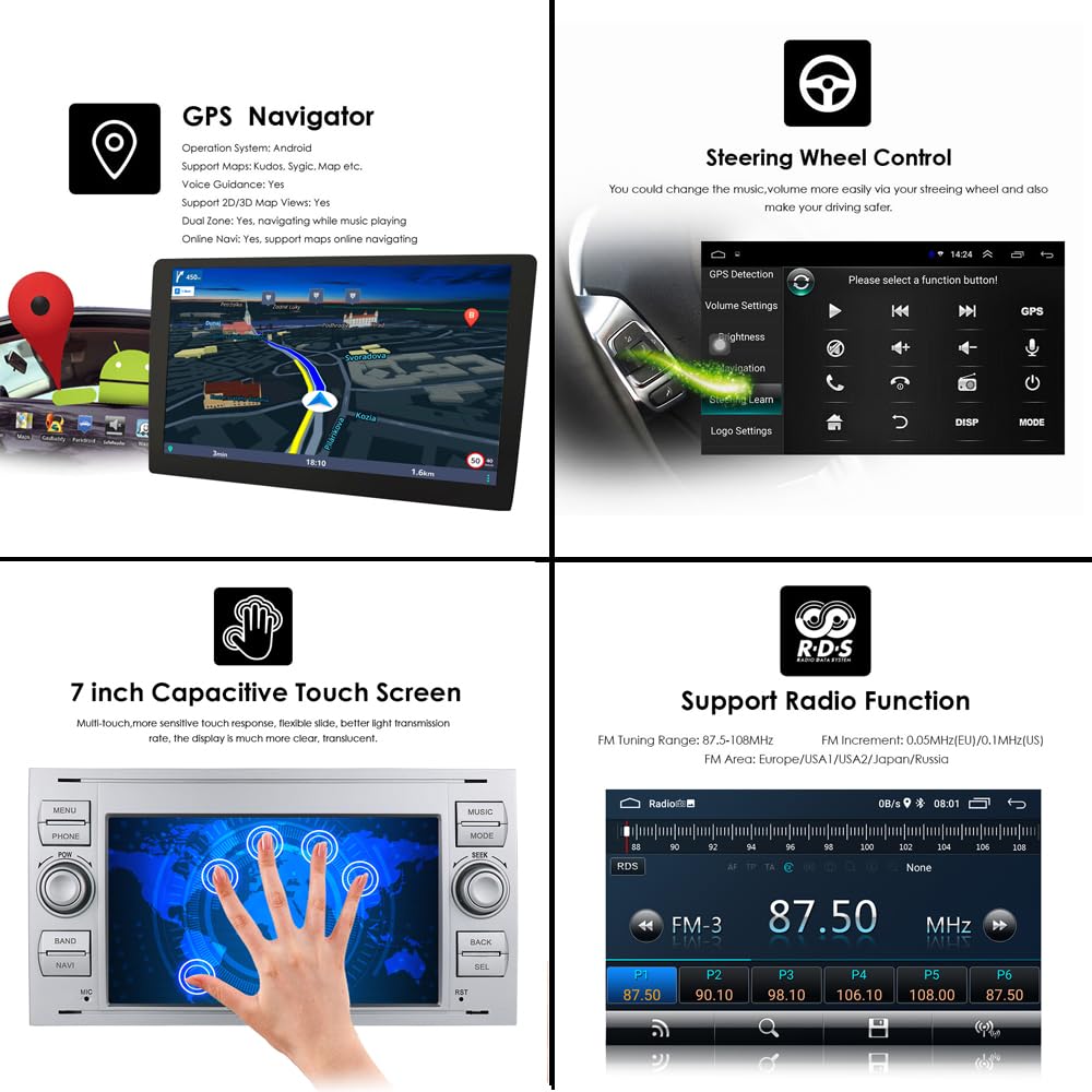Navigationsgerät für Auto LKW Navi 7 Zoll GPS Navigation für Auto LKW mit Europa UK 52 Karten, Lebenslang kostenloses Kartenupdate