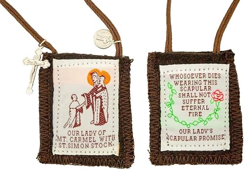 Miniatura 4 de Figura Santa Católica Santo Escapulario  100% lana  Viene con papeles de inscripción (marrón regio), Lana Tela