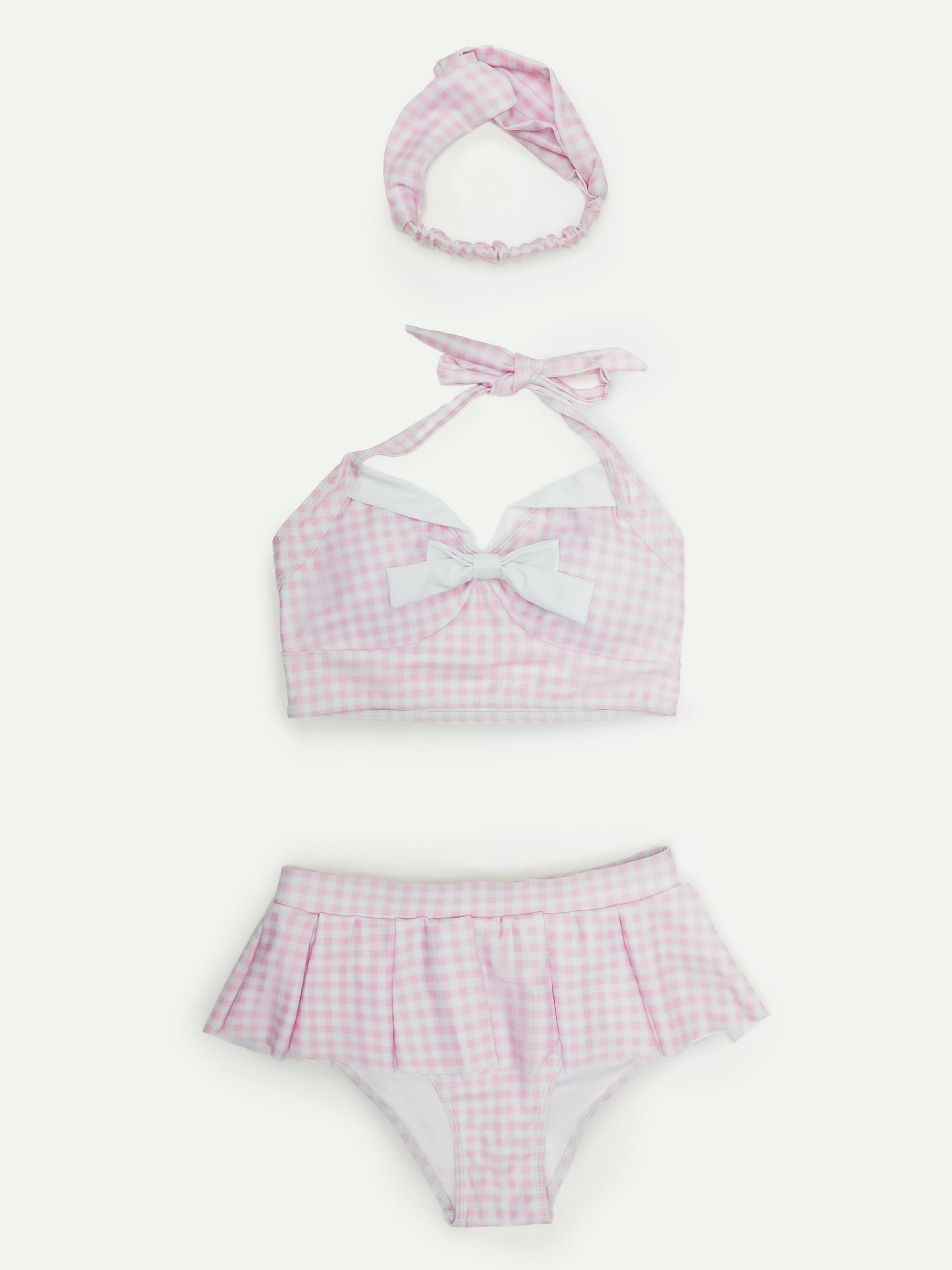 daizbella Women's Bikini Sets 50's Retro Vintage High Waist Plaid Self-Halter Bathing Suit with Headband