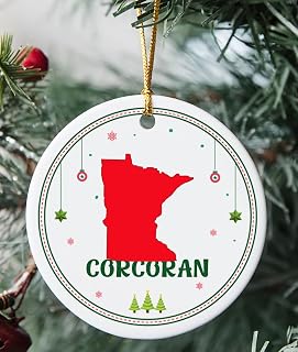 Corcoran MN Ornament for Christmas Tree Decorations City Travel Souvenir Gifts for Family - Housewarming Gift Corcoran Minnesota Ornament 3 Inch Plastic