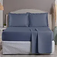 Jogo de Cama 1000 Fios Algodão Egípcio Toque Gelado, Solteiro/Casal/Queen/King, Fronhas com Aba (Azul-petróleo, Casal 3 Peças)