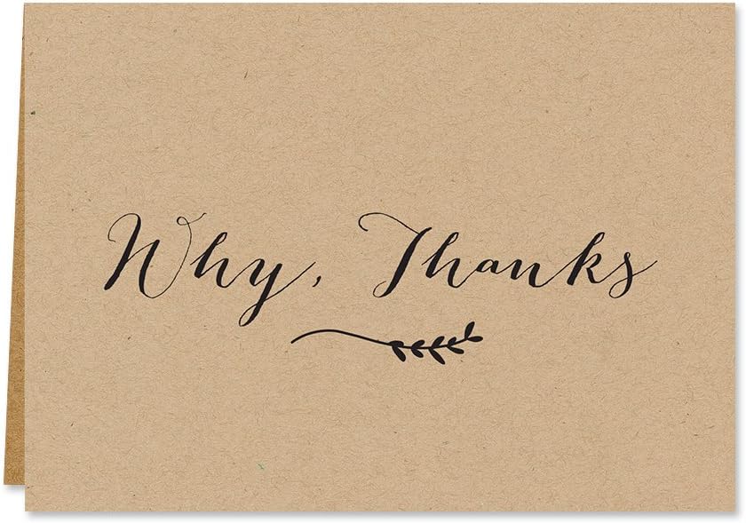 Kraft Thank You Note Card Assortment Pack - Set of 36 Cards - 6 Designs Blank Inside - with Kraft envelopes (53513)