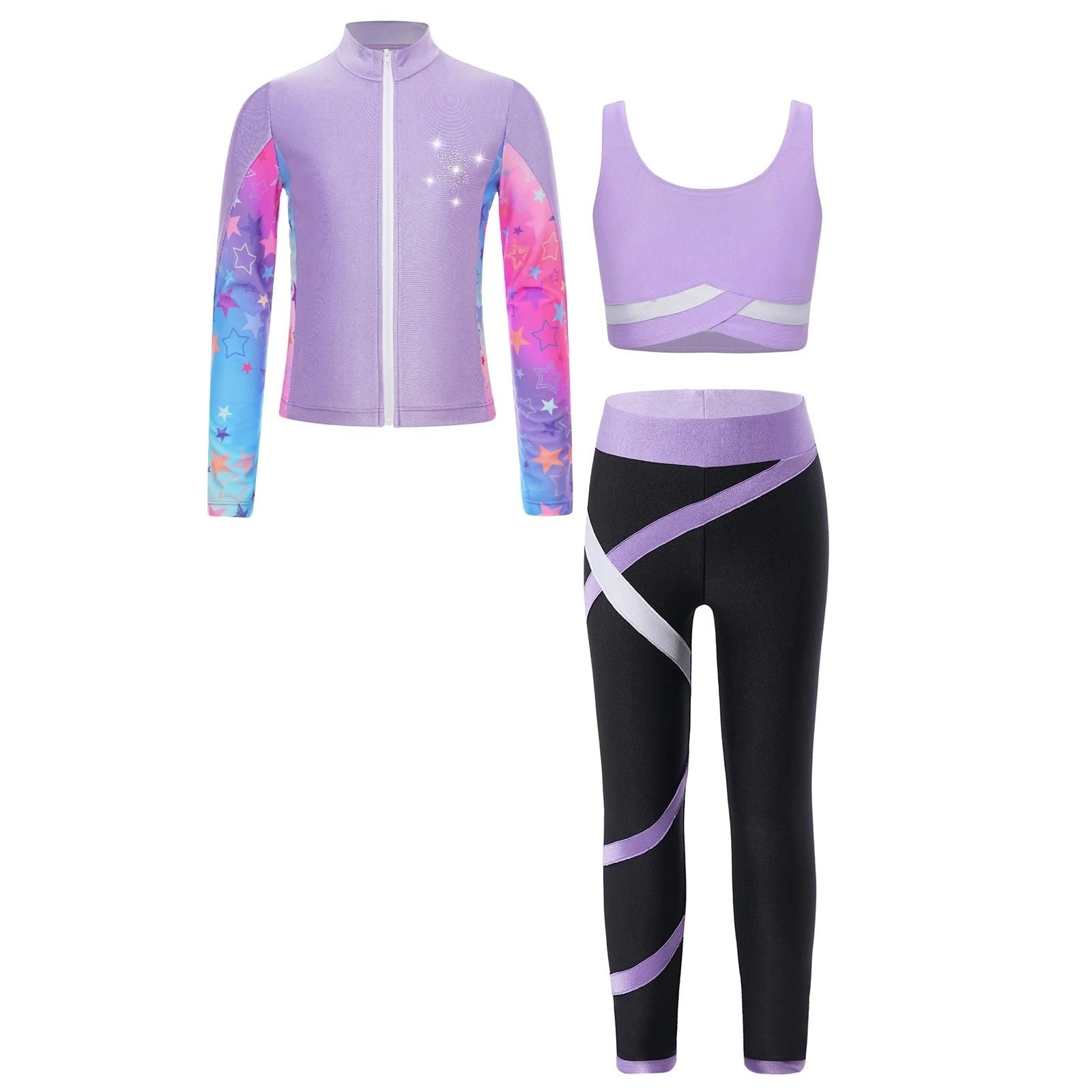 Abbigliamento Bambina Tute sportive for bambini Set sportivo for bambini for ragazze Palestra Abiti sportivi Gilet con leggings Felpa con cerniera a maniche lunghe Abbigliamento sportivo(Light Purple,