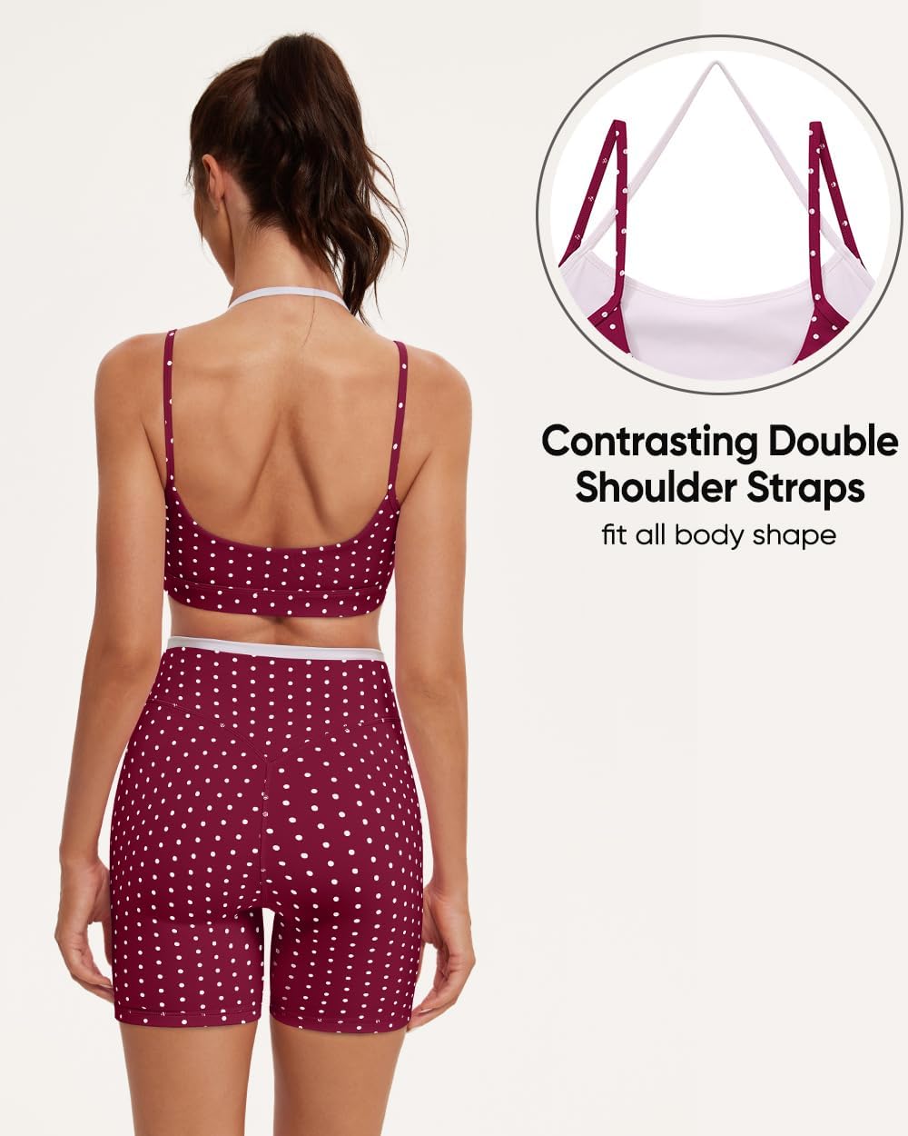 OMKAGI Workout Sets for Women Cute Doubel Layer Open Back Sports Bras Gym Shorts Outfits thumbnail