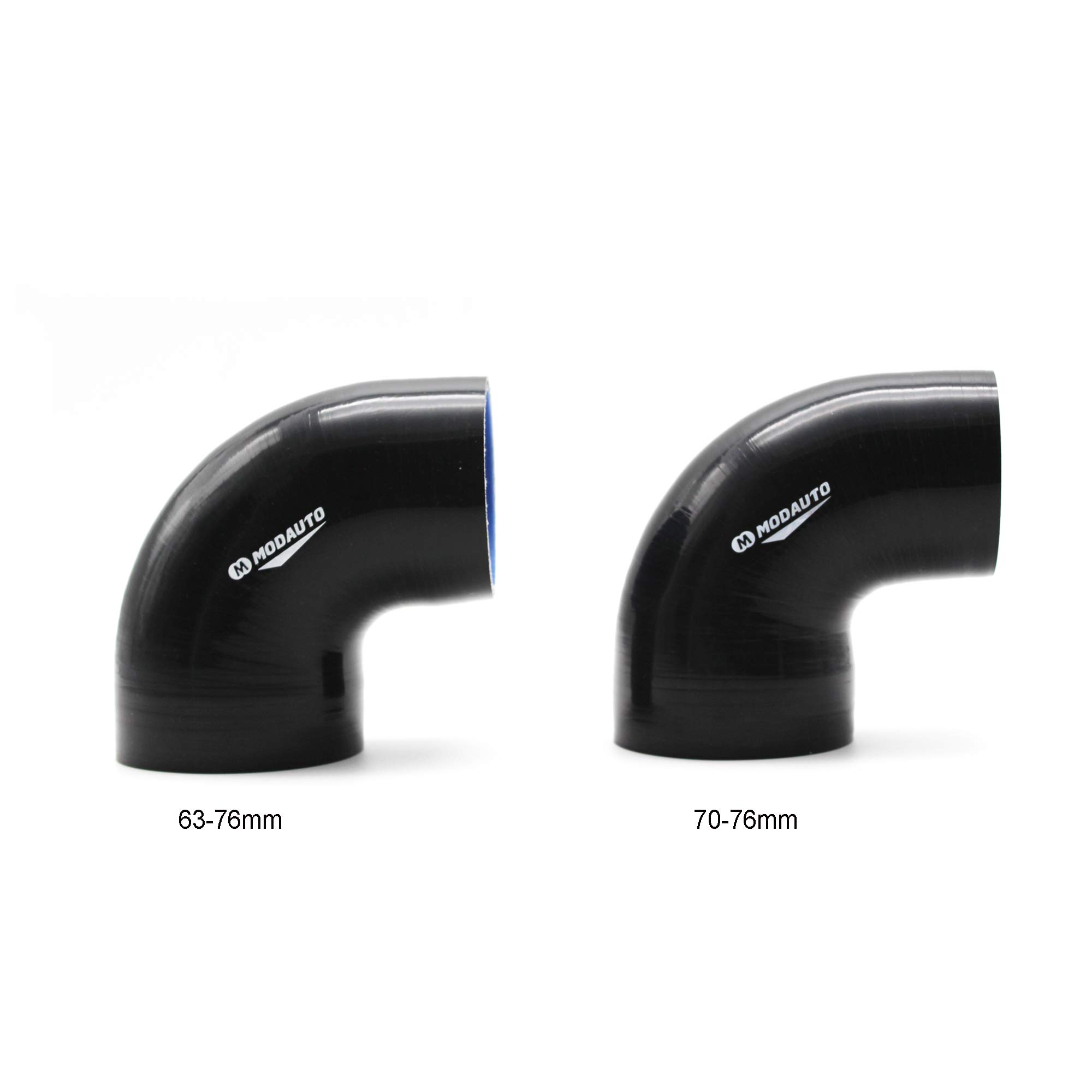MODAUTO Manguera de Silicona Acoplador, Tubo Reductor de Silicona, Universal, 3/4 Capas, Alto Rendimiento, Modelo E371B, Angulo 90º, Longitud 90mm, Diametro 70-76 mm