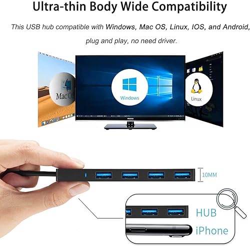 Miniatura 5 de Hub USB 3.0, AKWOR USB C a USB 3.0 Hub con 4 puertos USB Splitter USB para MacBook, Mac ProMini, iMac, Ps4, PS5, Surface Pro, unidad flash, Samsung