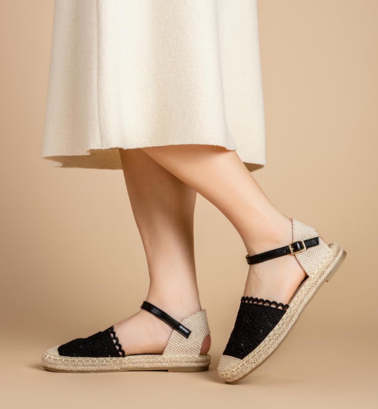 Miro Boho Chic Alpargatas de Esparto con Encaje para Mujer - Sandalias Cómodas Cuñas de Yute para Novia y Verano