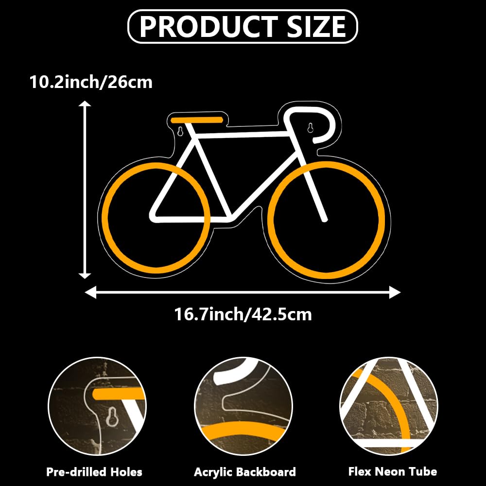 Bikes Neon Light Sign,Cycle LED lights for Wall Art Decor,Sport LED lights for Bedroom Home Bar Club Party Man Cave,Mountain Bike Dimmable Neon Sign Gift for Boys Teen Men USB Powered(16.7"*10.2") - Image 2
