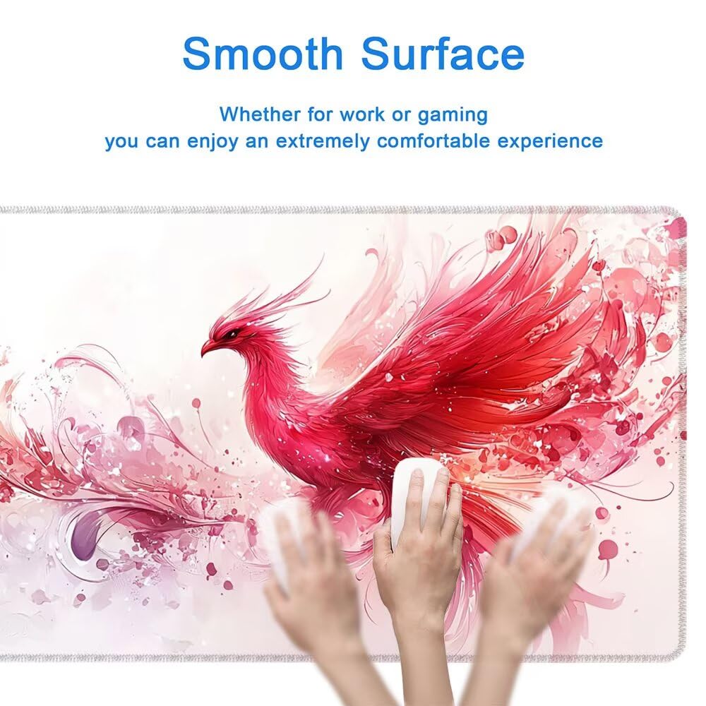 Tappetino Mouse XXL 1200 x 600 mm, Grande Tappetino per Mouse Animale, Mousepad Fenice Impermeabile e Antiscivolo per Accessori Scrivania, Gaming Mousepad XXL da Gioco per PC, Gaming, Ufficio, I-07