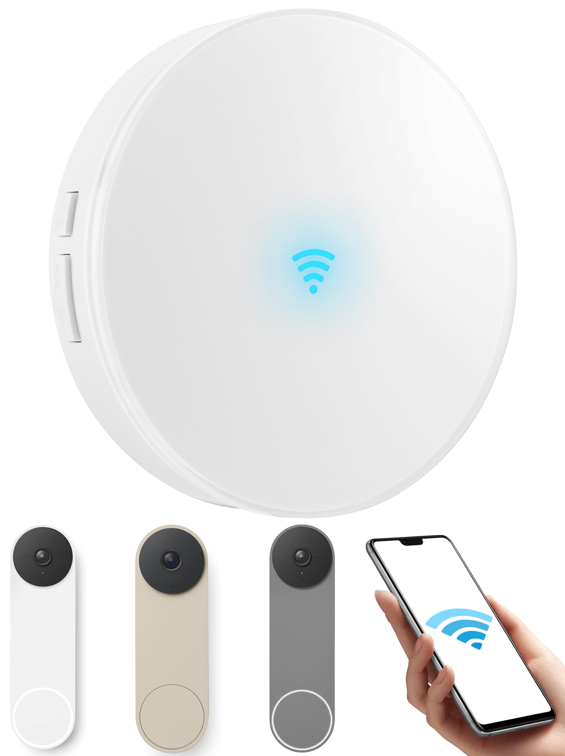 Nest Doorbell Chime, 32 Tones, 5 Volumes, LED Flash, Plug-In, Expandable, for Nest Wired, Battery, and Hello LUCKYDUO WiFi Doorbell Chime for Google Nest, 32 Tones, LED Flash