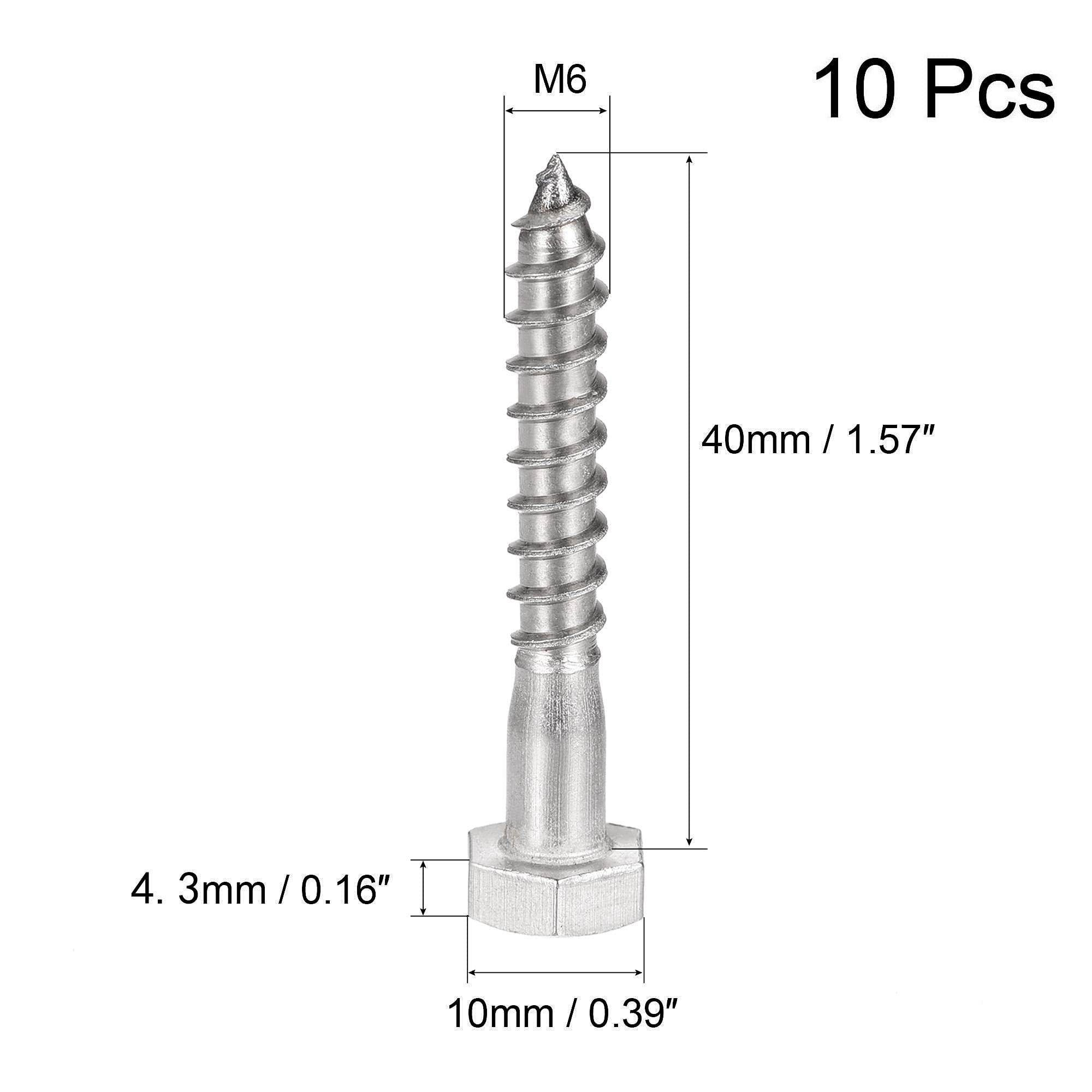 Unifizz 10 Pcs Hex Lag Screws, M6 x 40mm 304 Stainless Steel Wood Bolts - Image 2