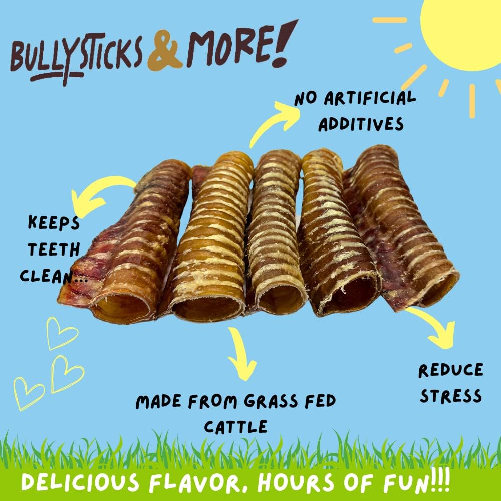 BULLYSTICKS & MORE 6 Inch Grass Fed Beef Trachea (12 Pack) | Long Lasting Dog Chews