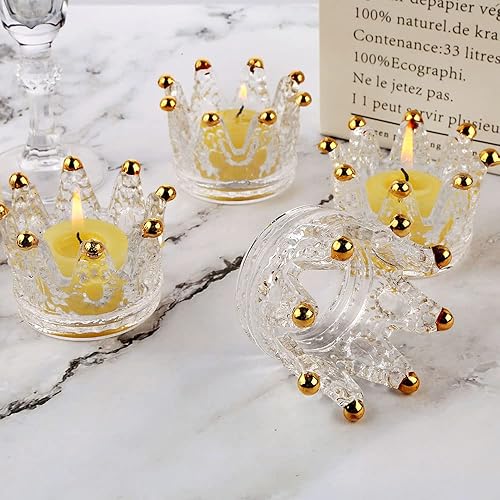 Miniatura 6 de Juego de 6 portavelas de cristal con corona, portavelas votivas para bodas, fiestas, decoración del hogar, bandeja de almacenamiento de joyas