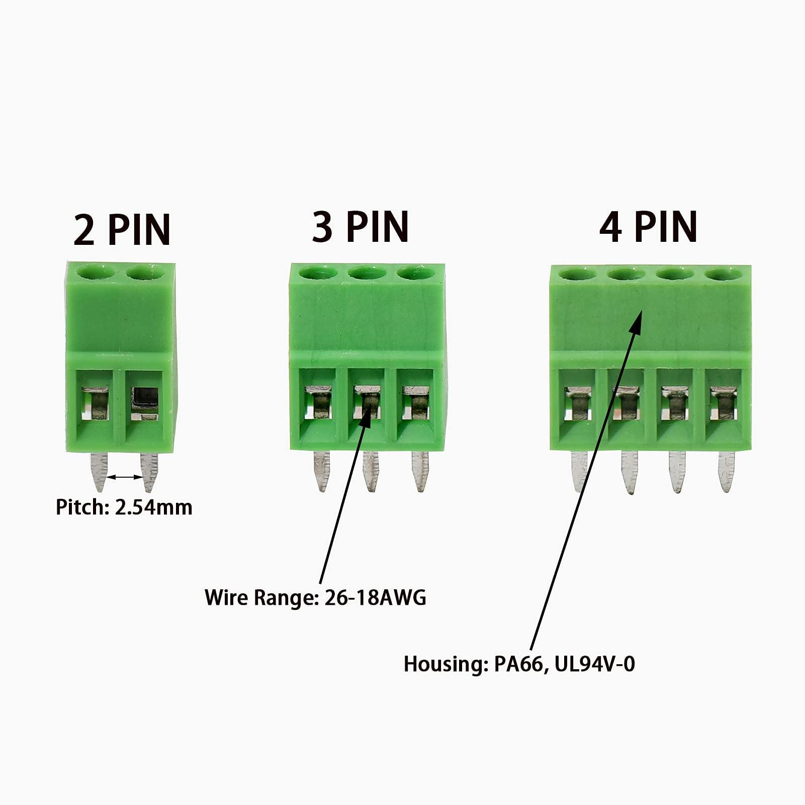 PENGLIN 50PCS 2.54mm Pitch PCB Mount Screw Terminal Block Connector, 2P 3P 4P Terminals 150V 6A for 26-18AWG Cable - Image 2