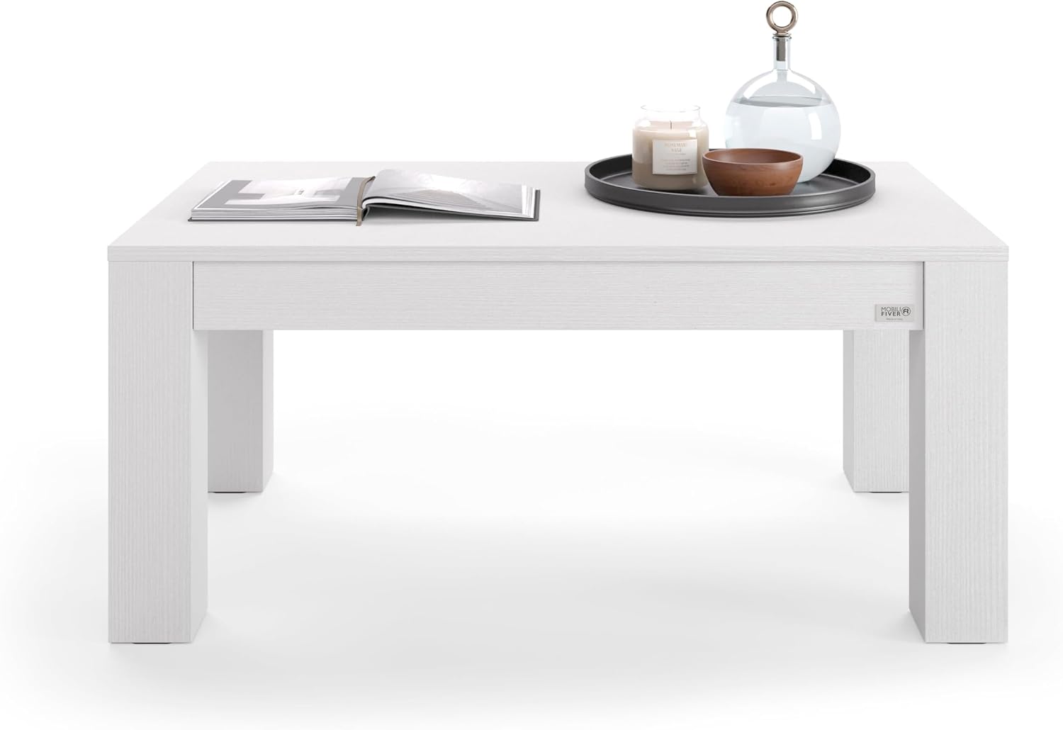 Mobili Fiver, Rachele Coffee Table 41x24 in, Ashwood White, Melamine-Finished, Modern Coffee Table, Italian Furniture