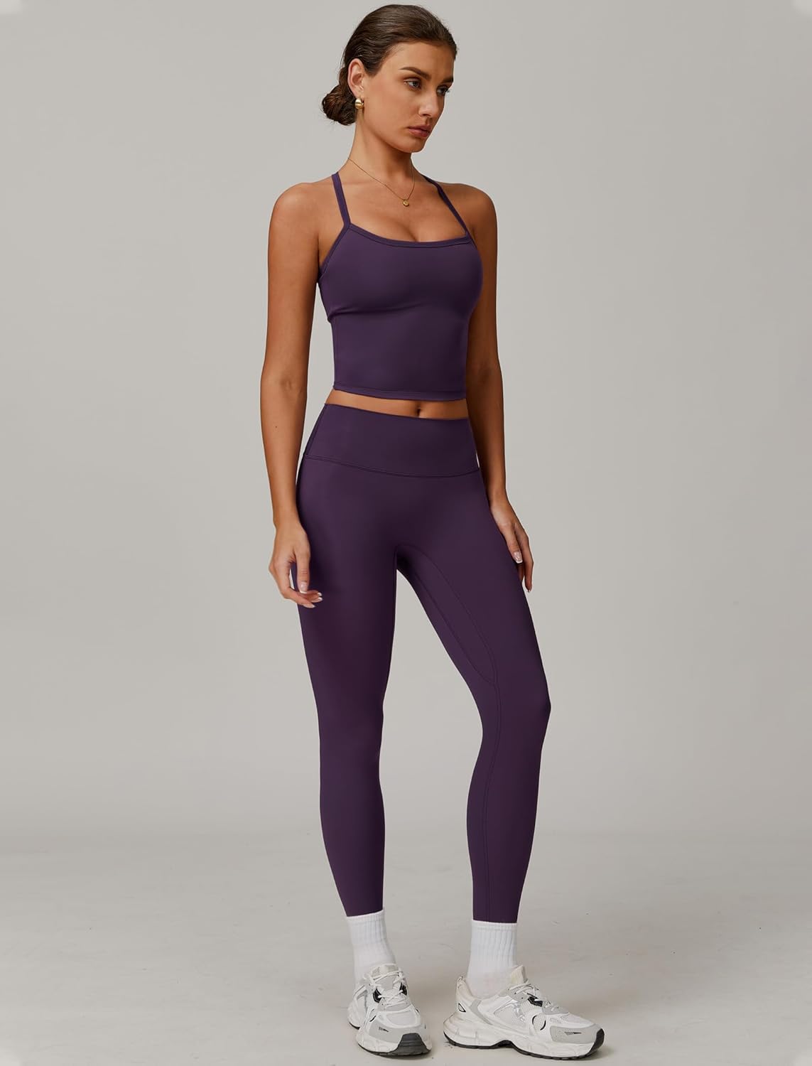 Womens Workout Sets Two Piece Cross Back Tank Top Matching High Waist Leggings Sets Gym Outfits Work Out Clothes - Image 5