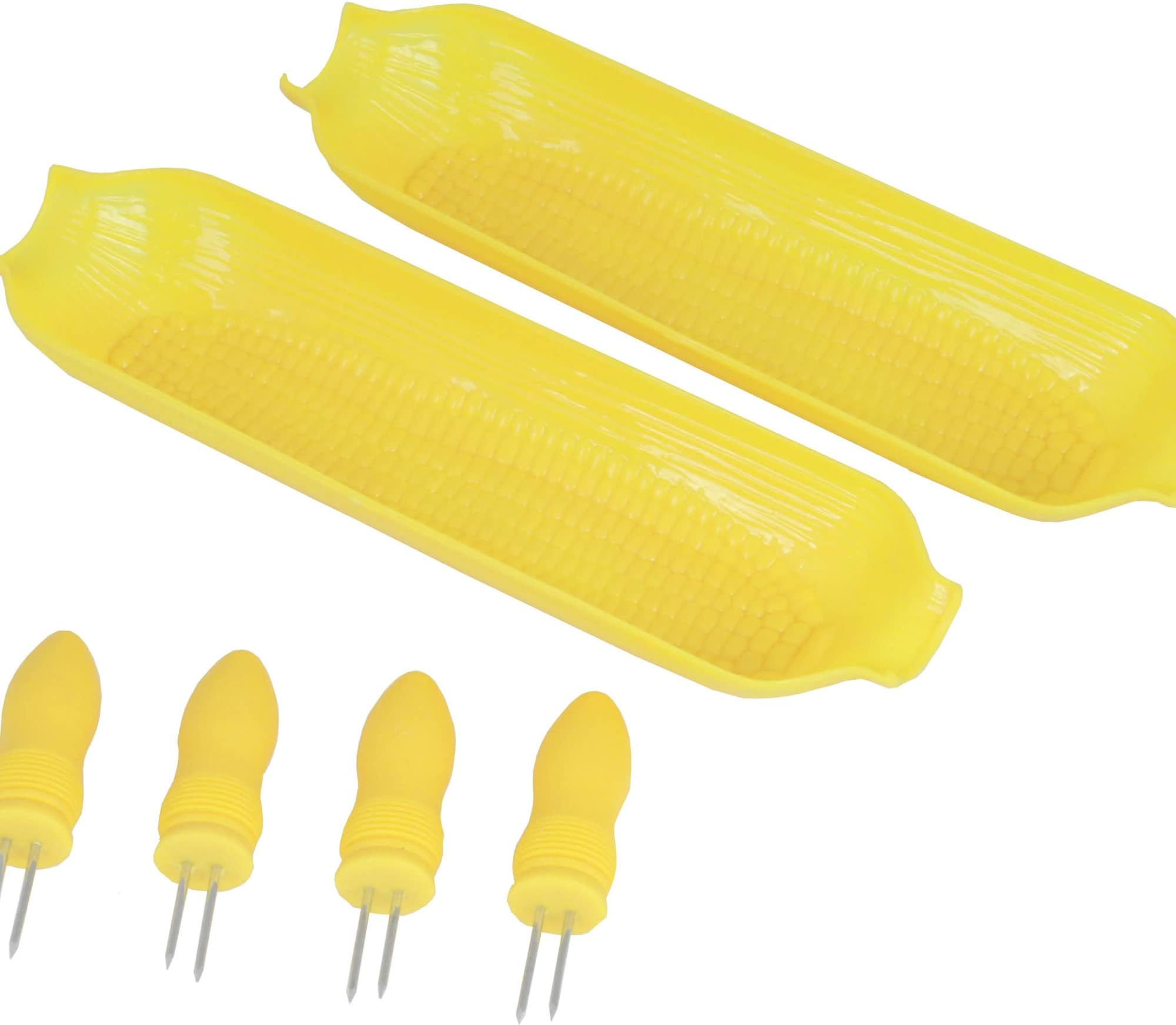 Chef Craft Select Plastic Corn Cob Dishes with Holders, 8.5 inch 2 dishes 4 corn cob holders, Yellow