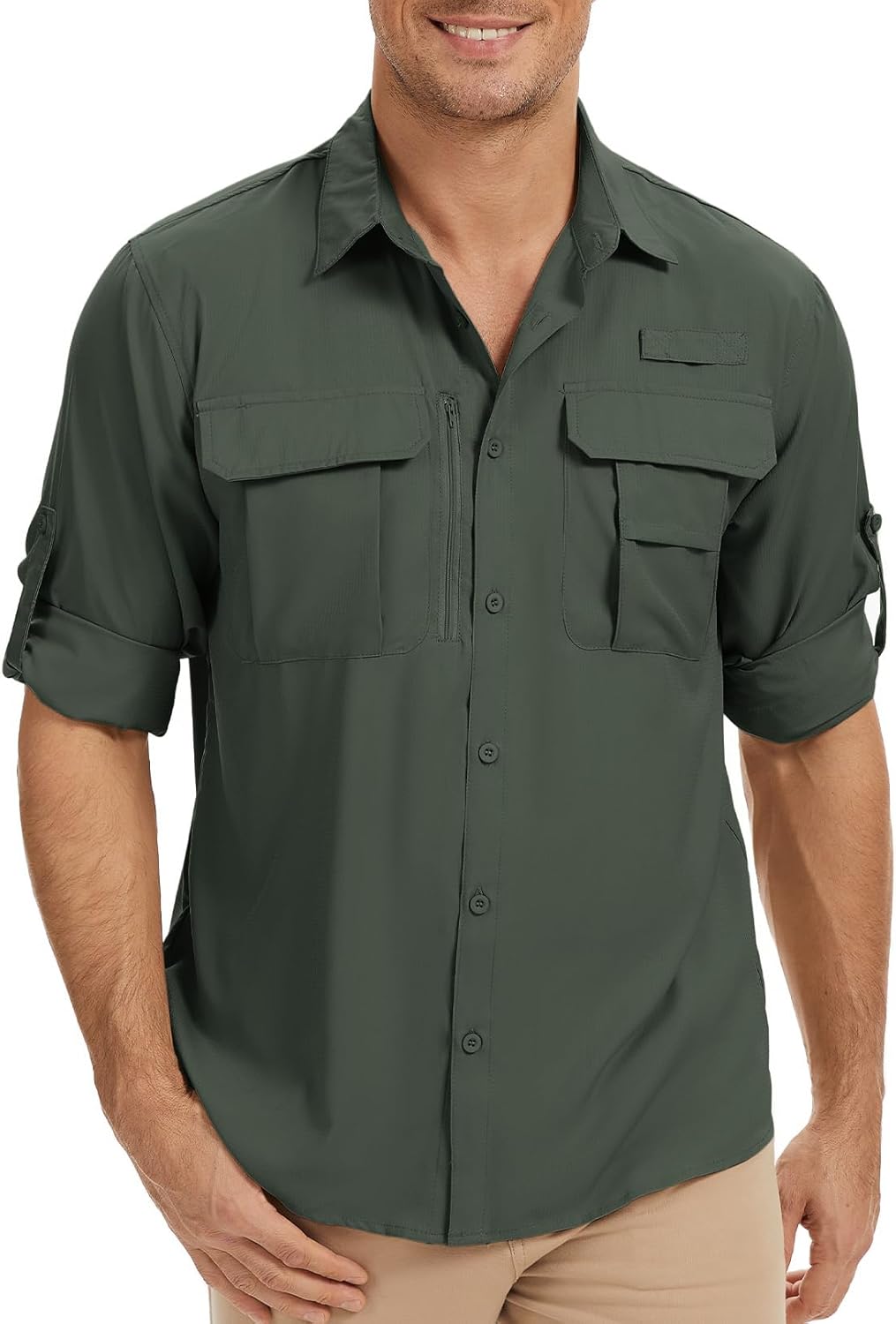 Men's Safari Shirt Long Sleeve Fishing UPF 50 Sun Protection Quick Dry Breathable Shirts for Travel Hiking Camping Work