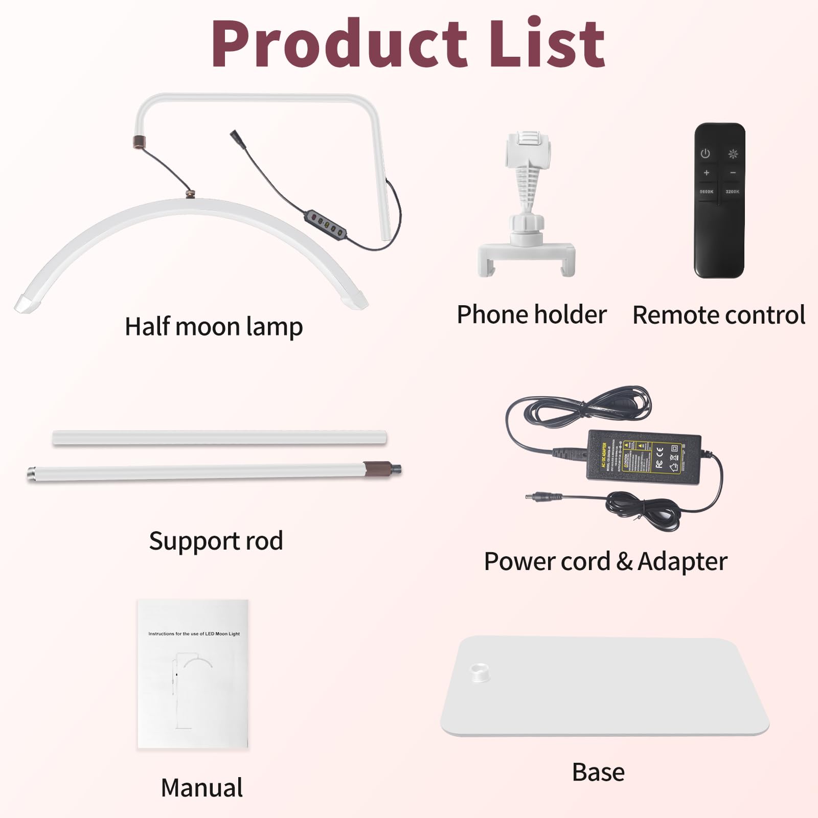 Diesisa Lampada Extension Ciglia Da Terra: LED Lampada Mezza Luna Ciglia con Porta Cellulare -Luminosità e Altezza Regolabili - Testa Girevole A 360° - Lampada Estetista per Ciglia/Manicure/Tatuaggi