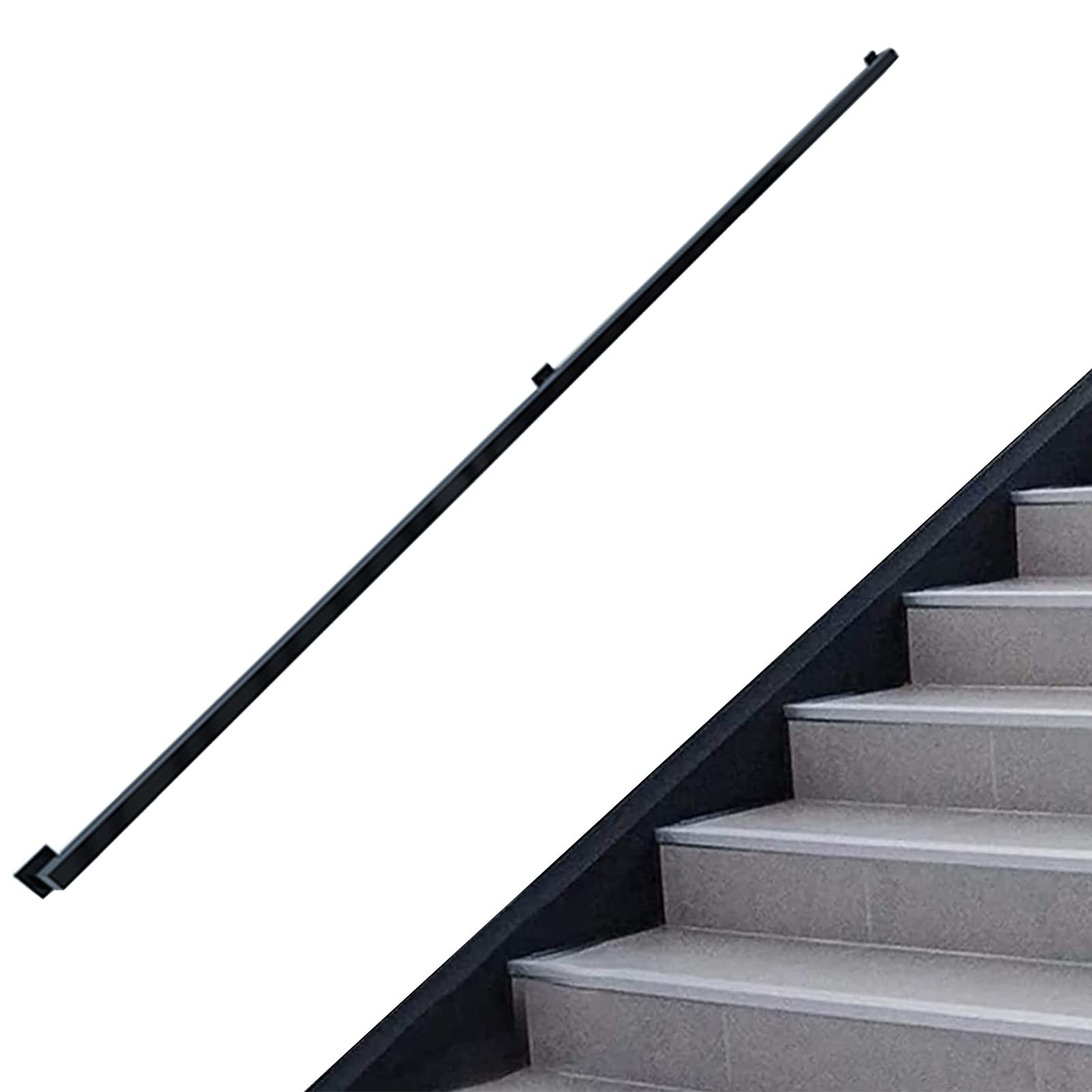 Attrex One Color Black Metal Wrought Iron Square Pipe Handrail, Wall Mount Support Rod, 1Ft - 20Ft Handrails For Indoor Stairs, Industrial Pipe Staircase Railing Banister Balustrade(15Ft/450Cm)