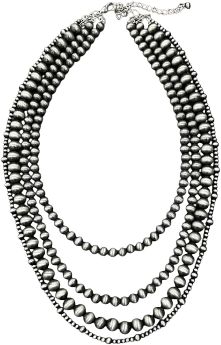 Handmade 4-Strand Navajo Bead Necklace, 26"-31", Layered Southwestern Jewelry 736983