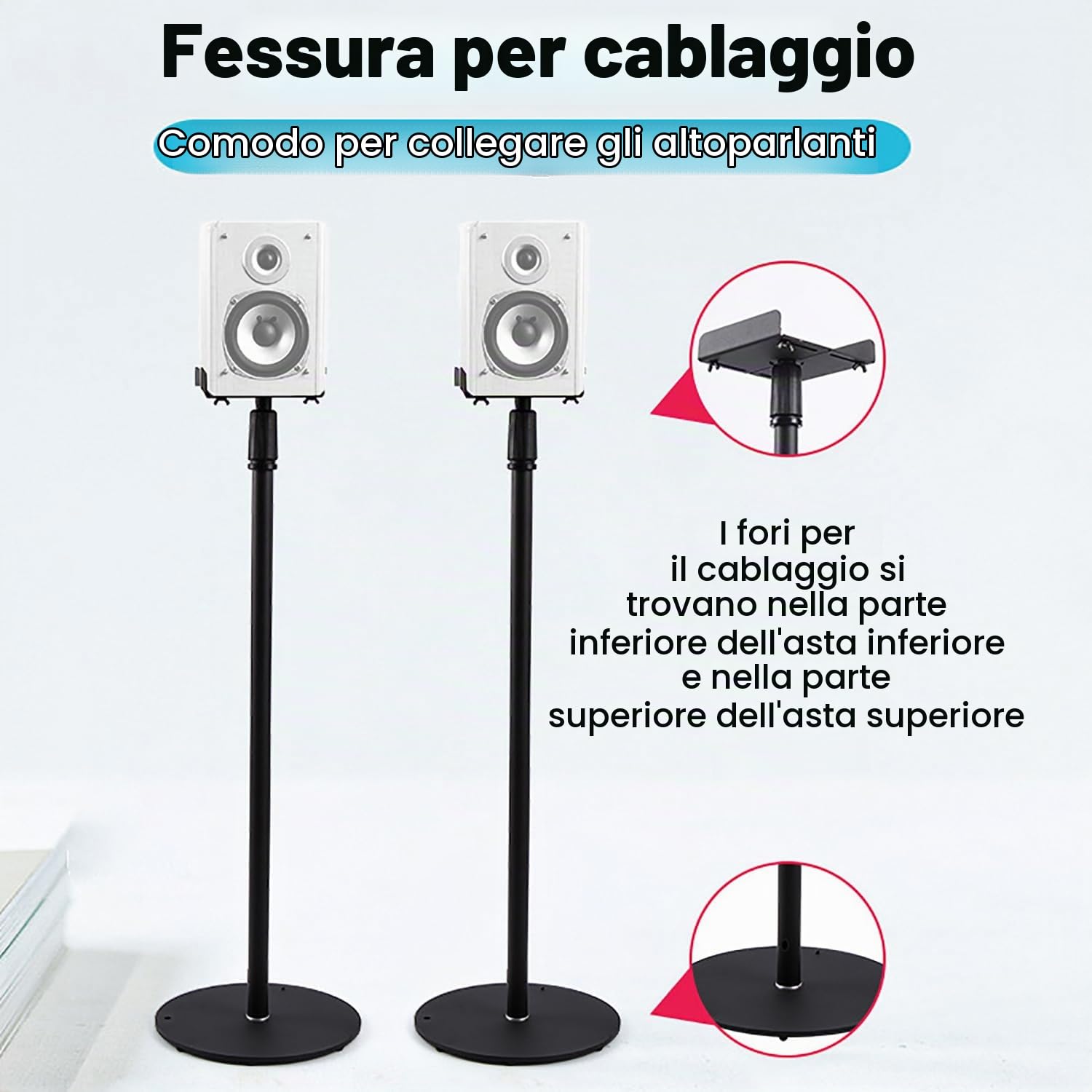Supporto Casse Audio，Stativi per Casse，Satelliti Fino a 8 kg, Set da 2 Supporti da Pavimento,si Estende da 75 cm a 140 cm, Contiene Altoparlanti Satellitari e Piccoli da Scaffale