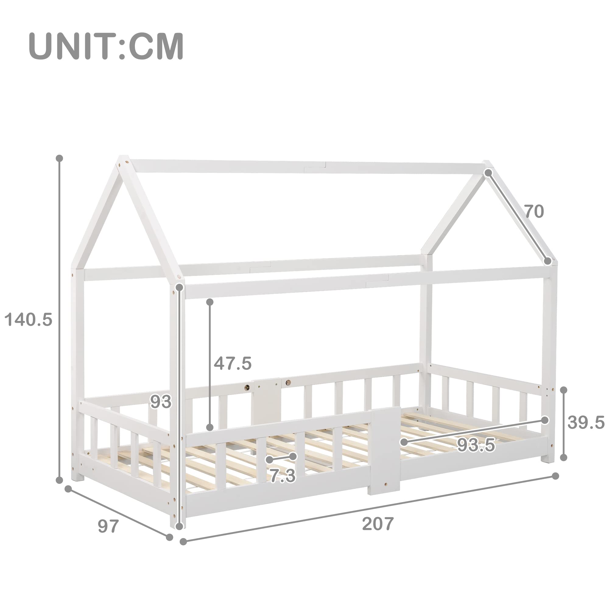 Sapgaks Barrera Seguridad niños Cama Litera Infantil Cama litera Matrimonio protección contra caídas, Cama Individual, Cama de Madera, Incluye somieres, de Madera de Pino Blanco (sin colchón)