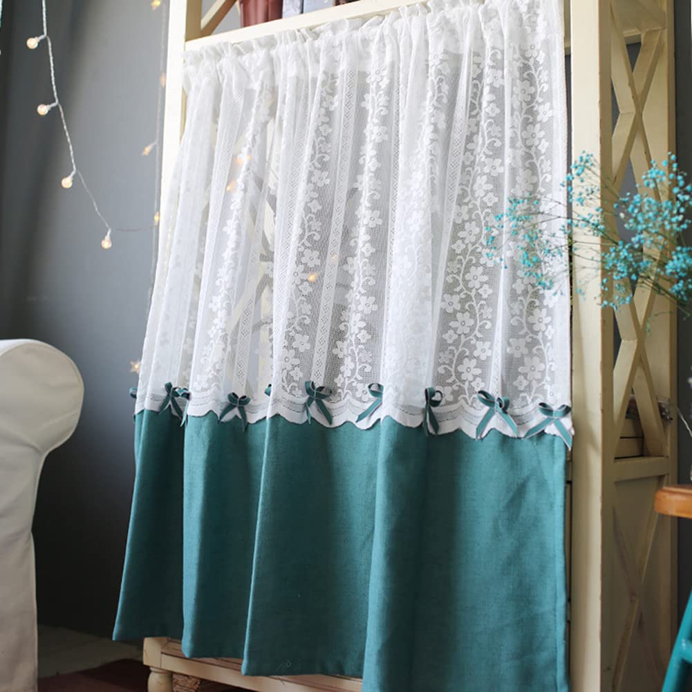 CRYSEU Short Curtains, Lace Stitching Small Window Curtain Valance, Modern Kitchen Short Curtain, Dark Green, 1 Piece(WxH 130x250cm/51x98inch)
