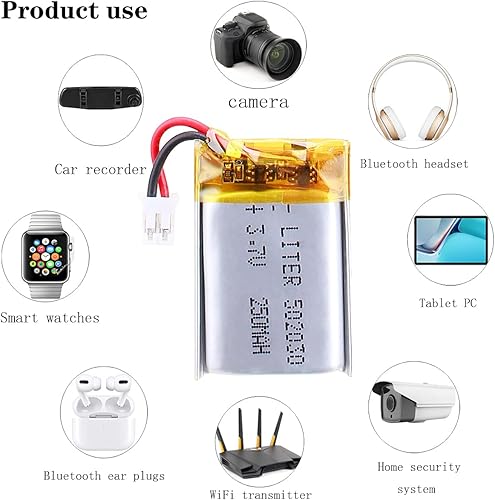 Miniatura 5 de Batería recargable del ion del polímero de litio de la batería del litro 3.7V 250mAh 502030 Lipo con el conector PH-2.0