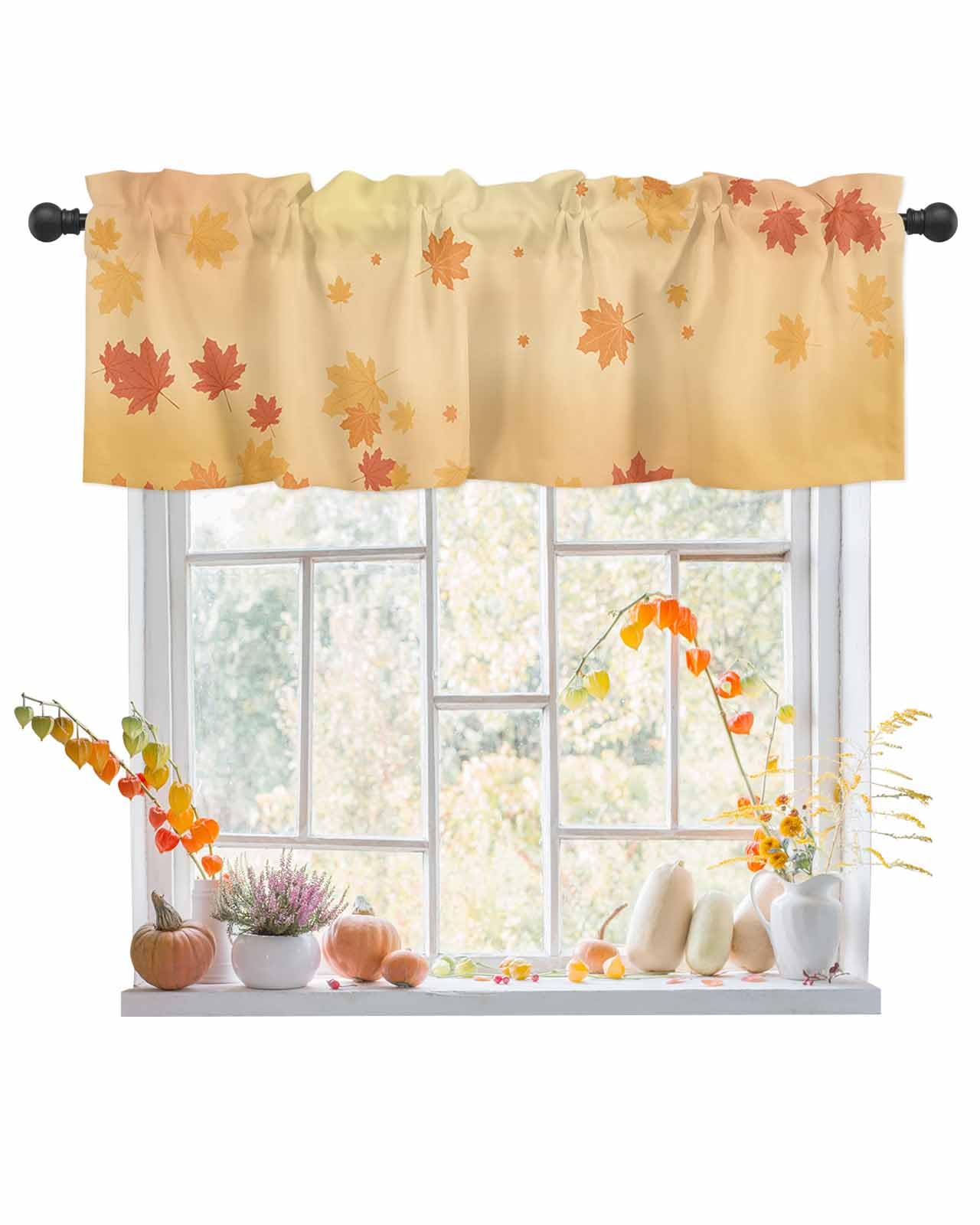 Fall Valance for Windows Maple Leaves Curtains Valances Harvest Thanksgiving Rod Pocket Valance Window Treatments Autumn Orange Short Curtains for Kitchen Living Room Bedroom Bathroom 54x18 Inch
