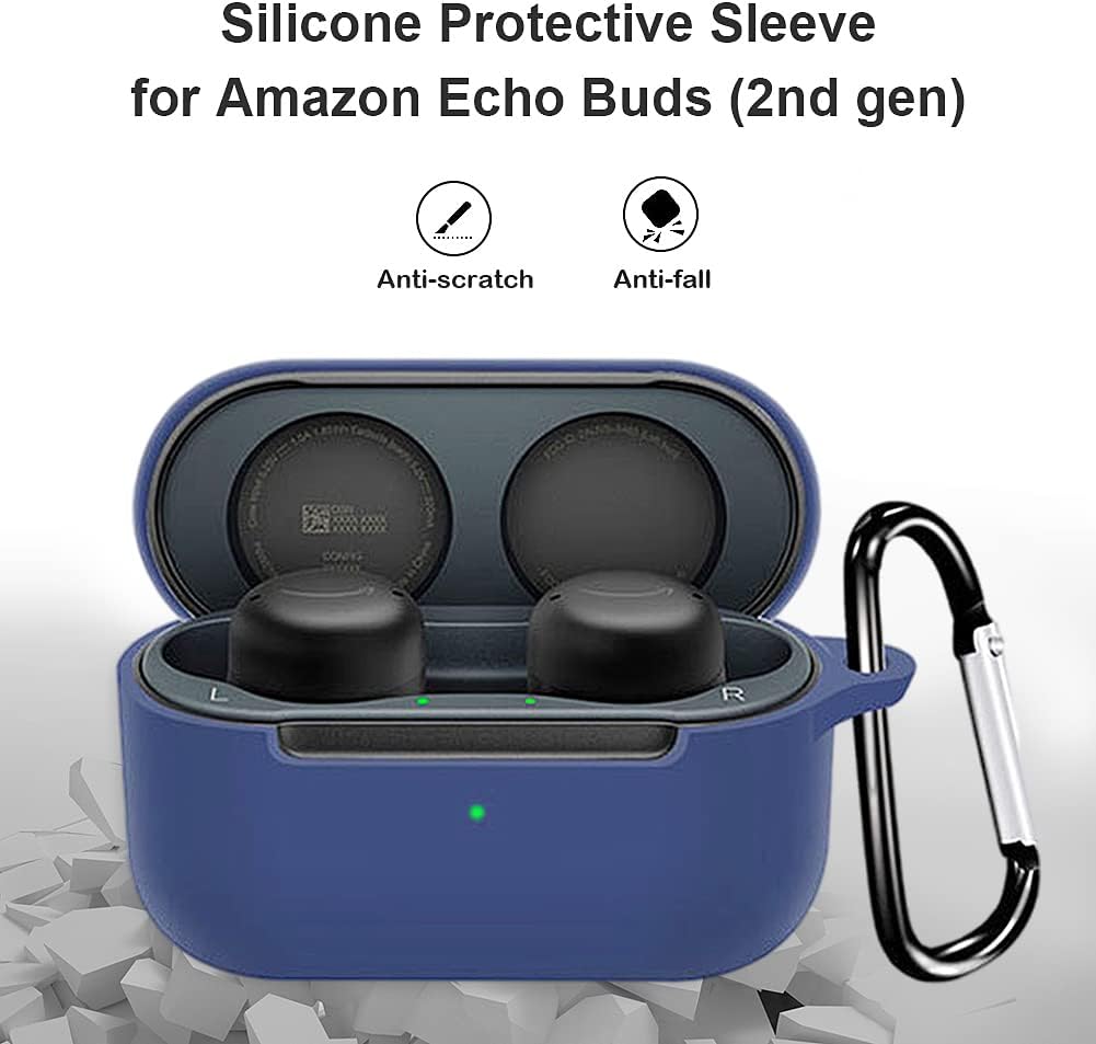 Compatible for Amazon Echo Buds 2 Wireless Earbuds Case with Keychain,Silicone Protective Cover Accessories Compatible with Amazon Echo Buds 2 Generation (Dark Blue) image 2