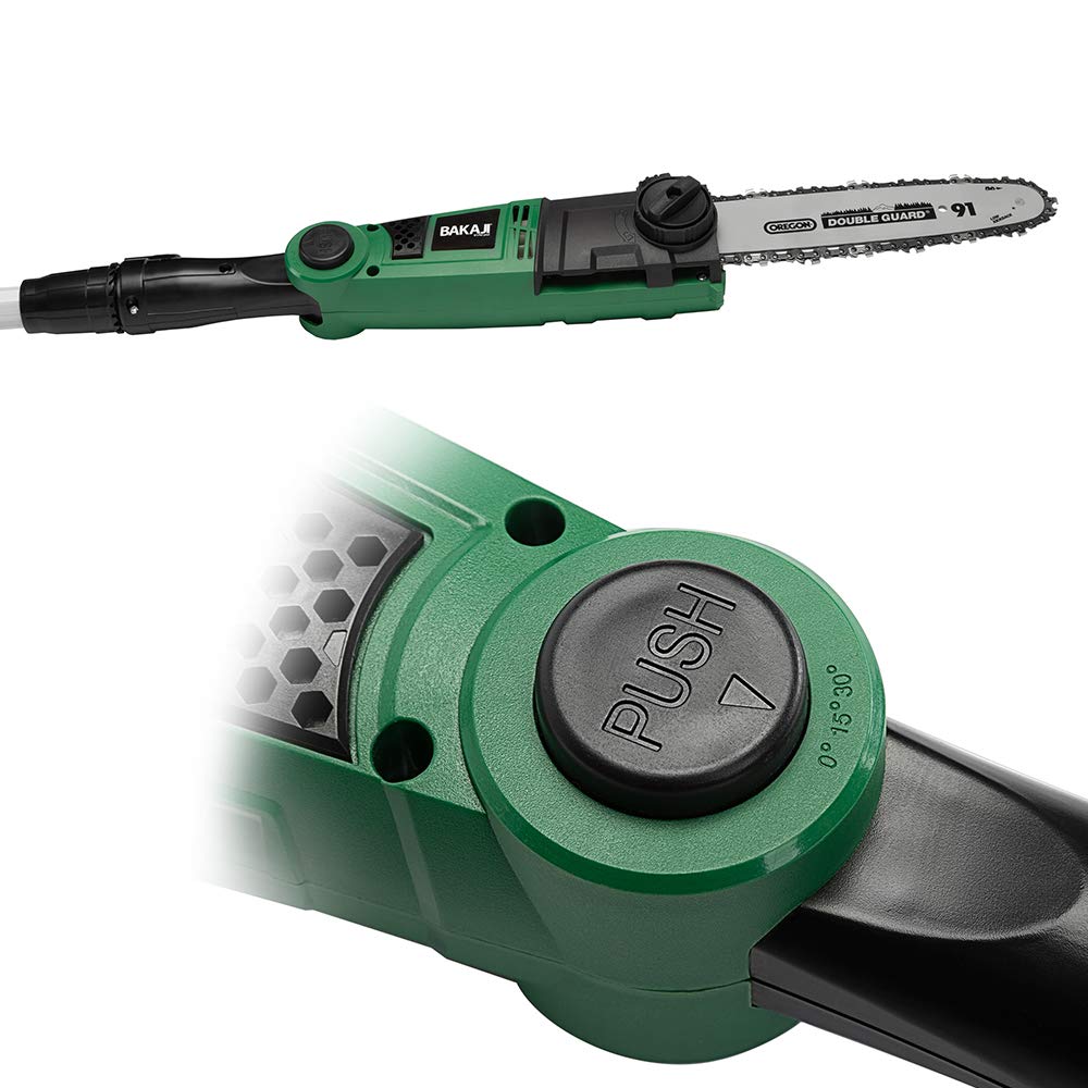 Bakaji Podadora telescópica eléctrica motosierra de 750 W, barra extensible de 2,70 m, hoja de 25,5 cm, con inclinación de sierra ajustable y freno mecánico, para cortar ramas,