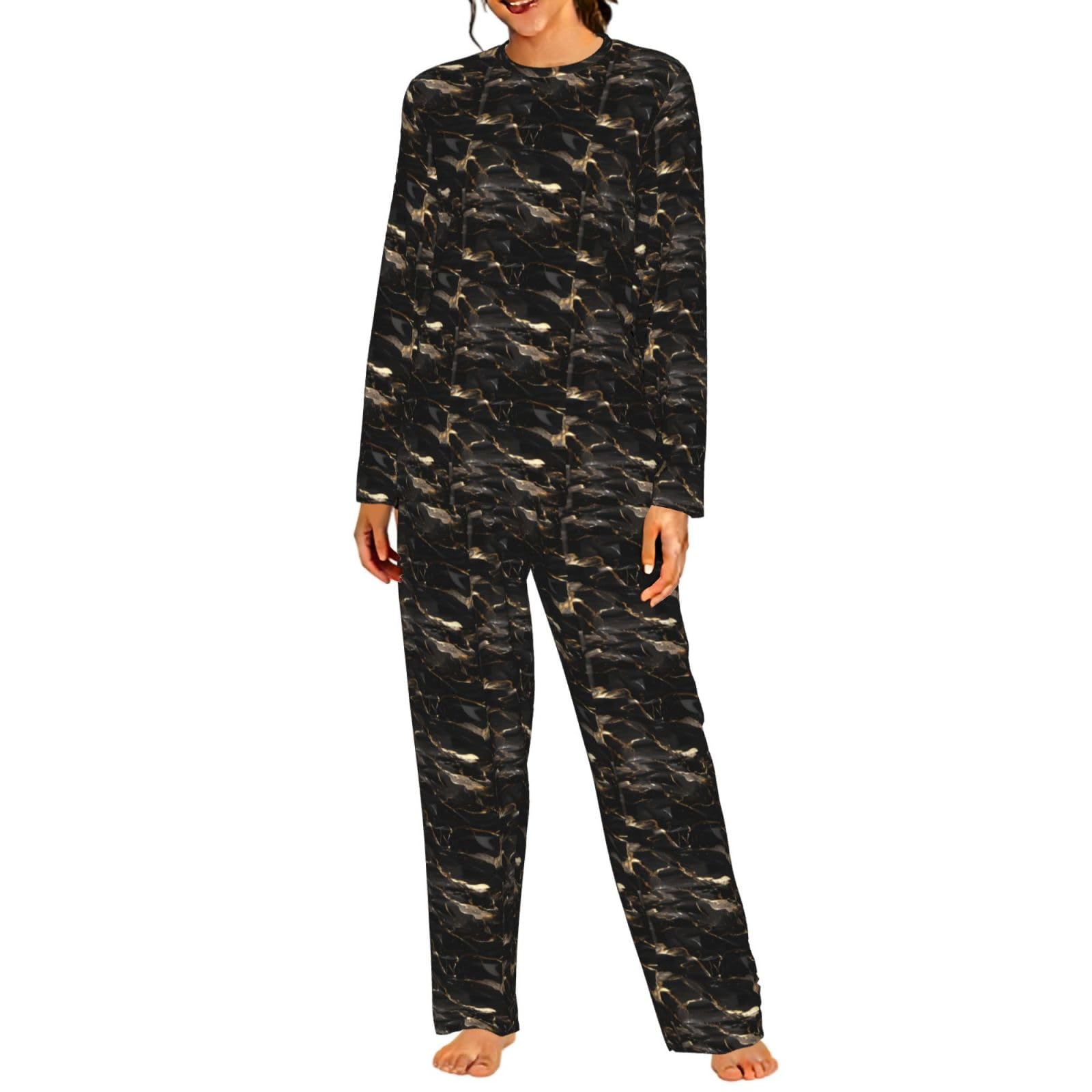 Pigiama da donna a maniche lunghe con stampa marmo oro nero morbido pigiama da spiaggia vacanza da notte regalo casual