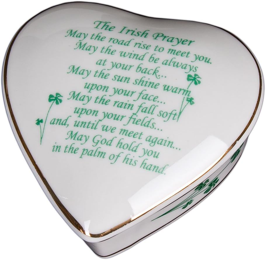 White Porcelain Irish Prayer Heart Jewelry Box | Keepsake Box With Traditional Irish Blessing