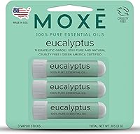 MOXĒ Eucalyptus Nasal Inhaler 3-Pack: Pure Essential Oil for Sinus Congestion Relief, Stress Relaxation, No-Mess Aromatherapy, Made in USA