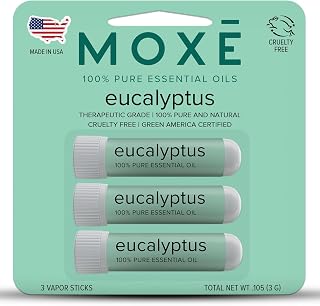 MOXĒ Eucalyptus Nasal Inhaler 3-Pack: Pure Essential Oil for Sinus Congestion Relief, Stress Relaxation, No-Mess Aromatherapy, Made in USA