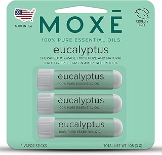 MOXĒ Eucalyptus Essential Oil Nasal Inhaler, Sinus & Congestion Relief, Daily Relaxation, Stress Relief, Therapeutic No-Mess Aromatherapy, Pure and Natural, Made in USA (3 Pack) packaging may vary