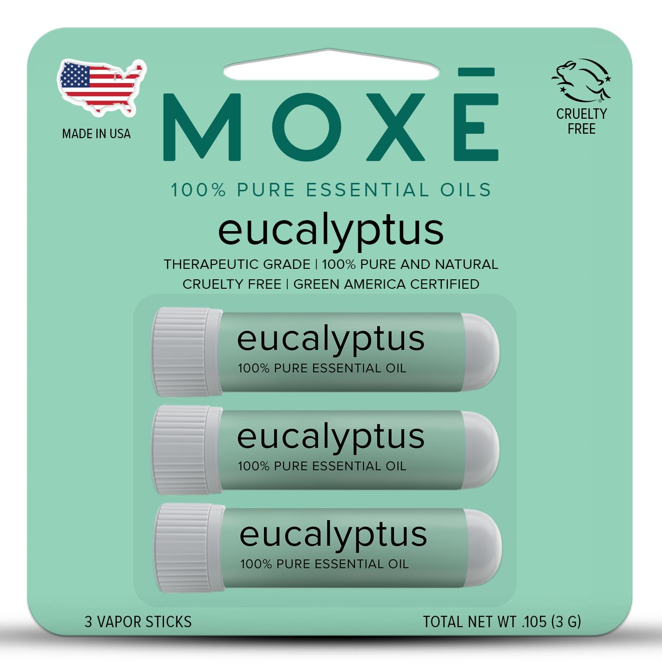 MOX Eucalyptus Essential Oil Nasal Inhaler Sinus Congestion Relief Daily Relaxation Stress Relief Therapeutic No-Mess Aromatherapy Pure and